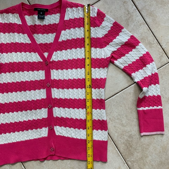 Pink Tartan cotton striped cardigan. Ladies M. EUC. - Picture 9 of 9